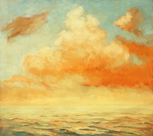 Sea landscape with a cloud, illustration, painting by oil on a canvas